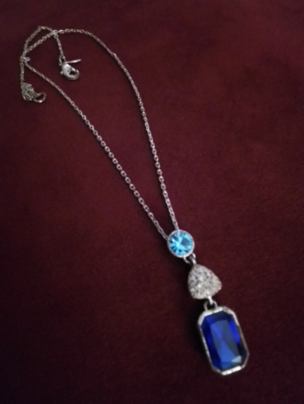 Silver-Tone Blue Crystal Drop Necklace - Blue